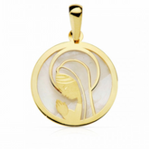 Medalla Oro Amarillo Virgen Niña Nácar